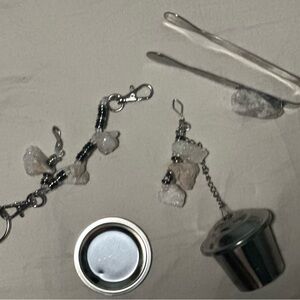 Genuine Raw Calcite & Quartz Crystal Stone Tea Strainer Set